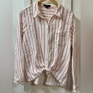 Sanctuary Red and White Striped Button-Down Shirt